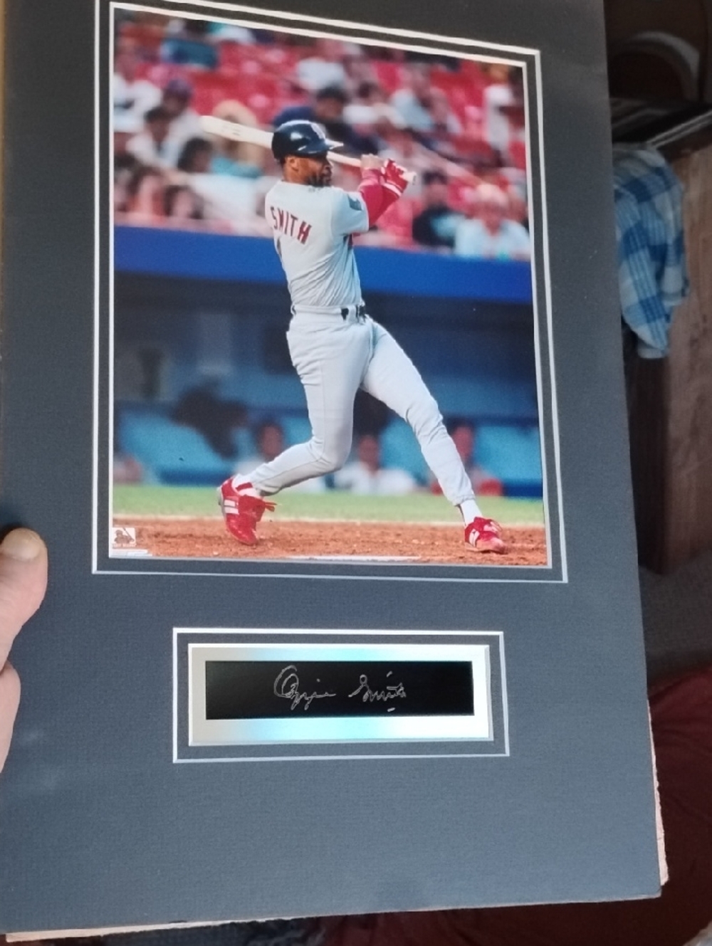 MLB Hofer O.Smith Baseball Action Photo with Signature Mat